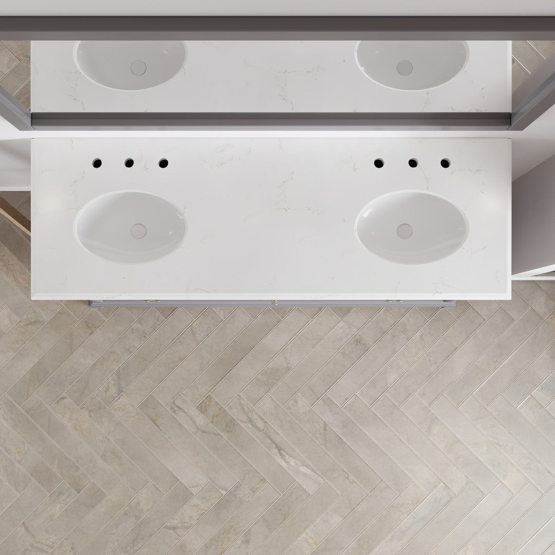 Elite Stamford 60 in. Gray Double Sink Bath Vanity with Carrara Quartz Top and Undermount Porcelain Sinks