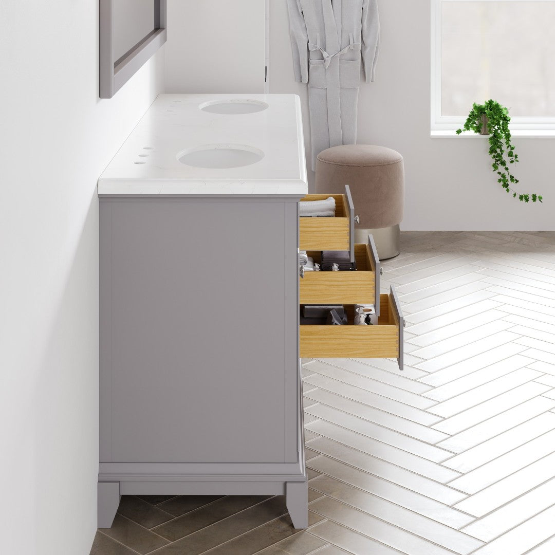 Elite Stamford 60 in. Gray Double Sink Bath Vanity with Carrara Quartz Top and Undermount Porcelain Sinks