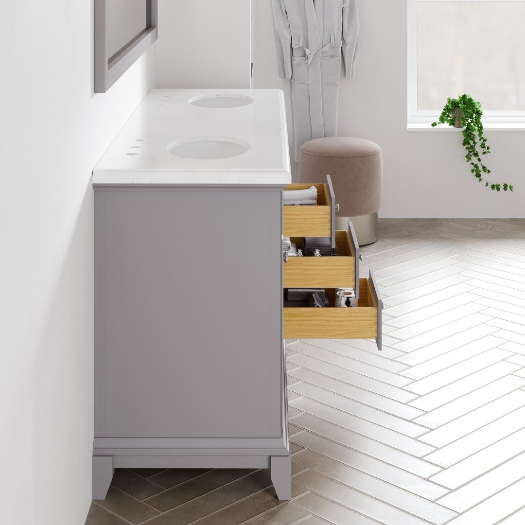 Elite Stamford 60 in. Gray Double Sink Bath Vanity with Carrara Quartz Top and Undermount Porcelain Sinks - Bathroom Vanity by Eviva