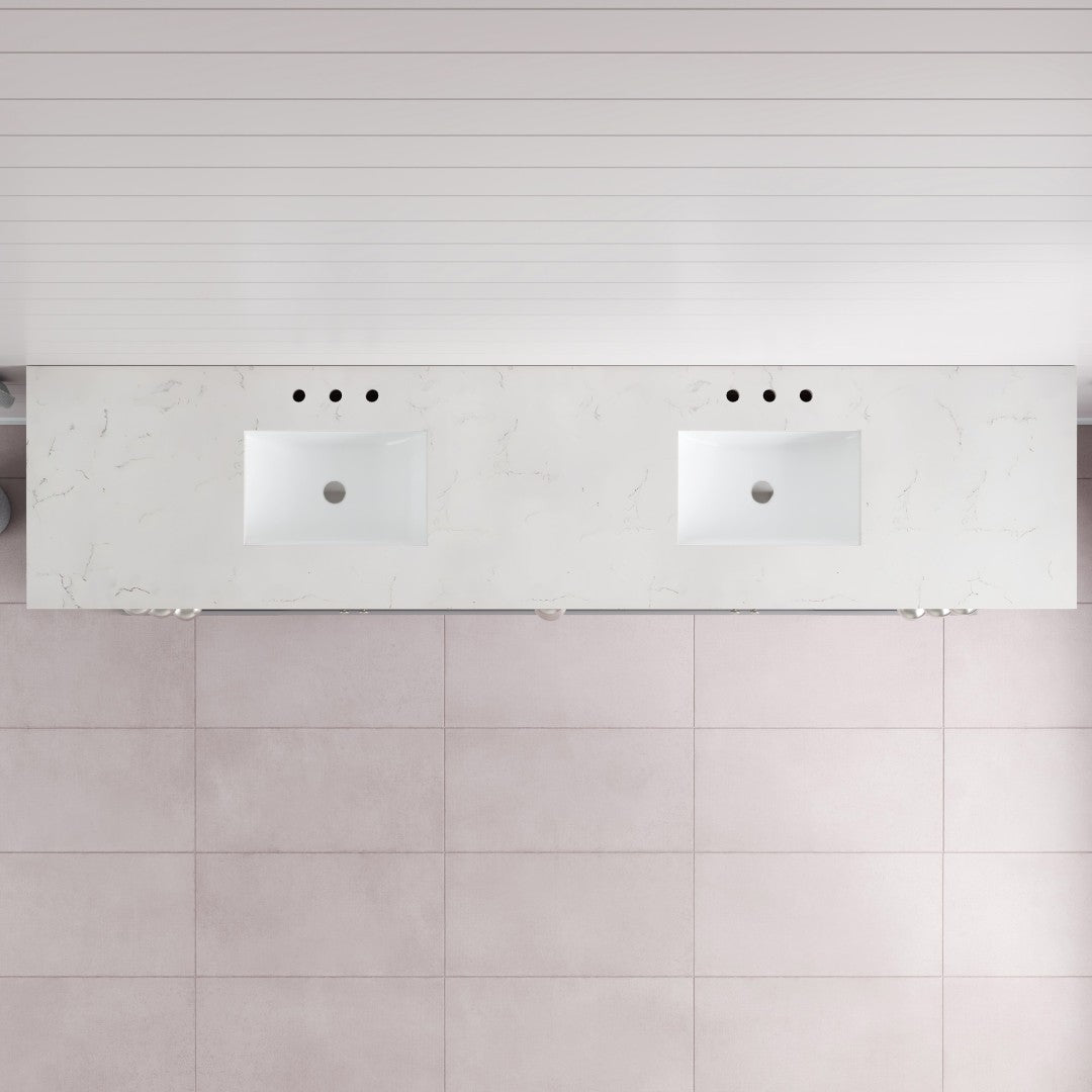 Epic 96 in. Gray Double Sink Bath Vanity with Carrara Quartz Top and Undermount Porcelain Sinks