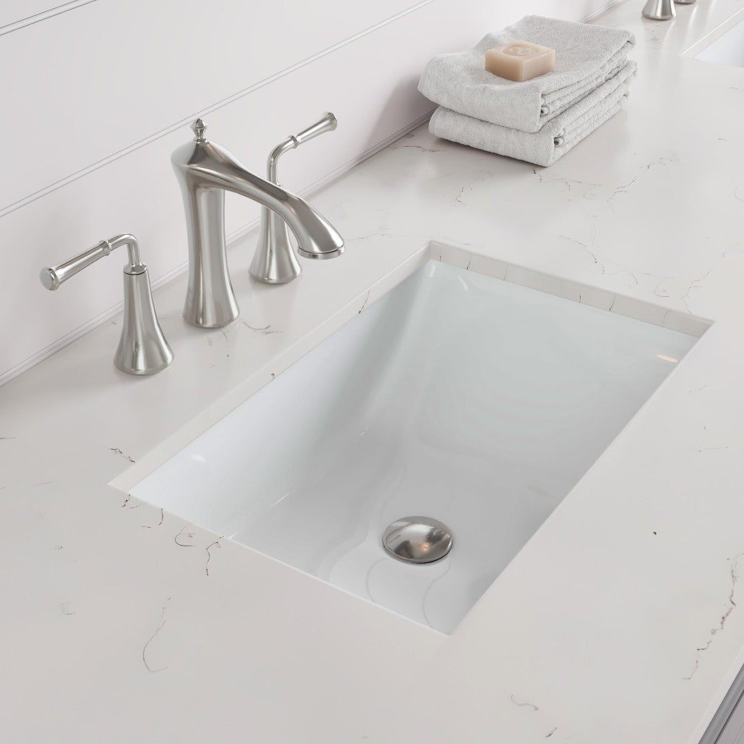 Epic 96 in. Gray Double Sink Bath Vanity with Carrara Quartz Top and Undermount Porcelain Sinks