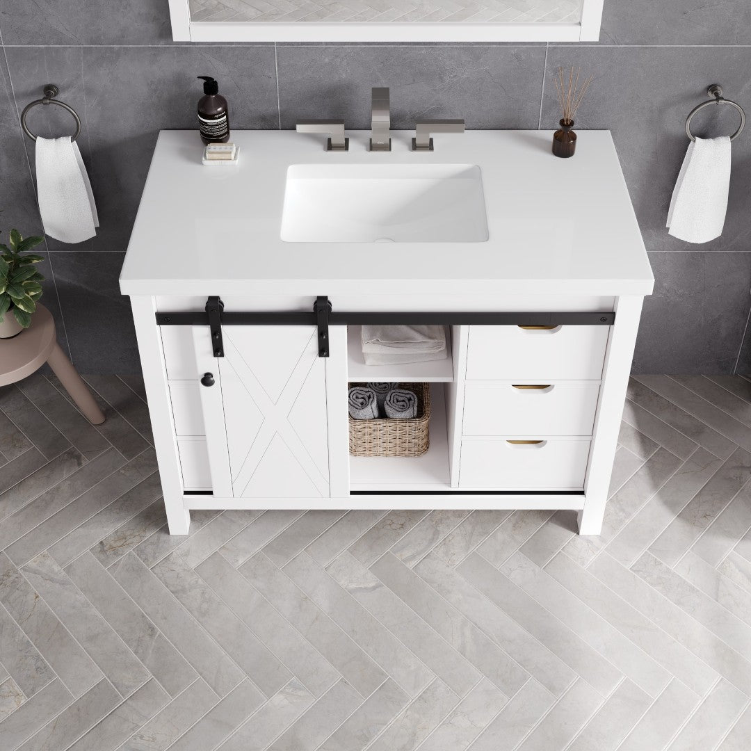 Dallas 42 in. White Single Sink Bath Vanity with Quartz Top and Undermount Porcelain Sink