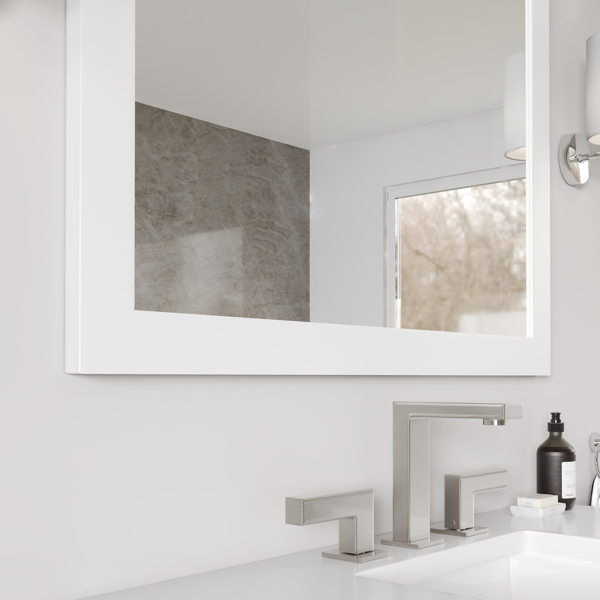 Eviva Sun 36" x 30" Rectangular Matte White Wooden Framed Mirror