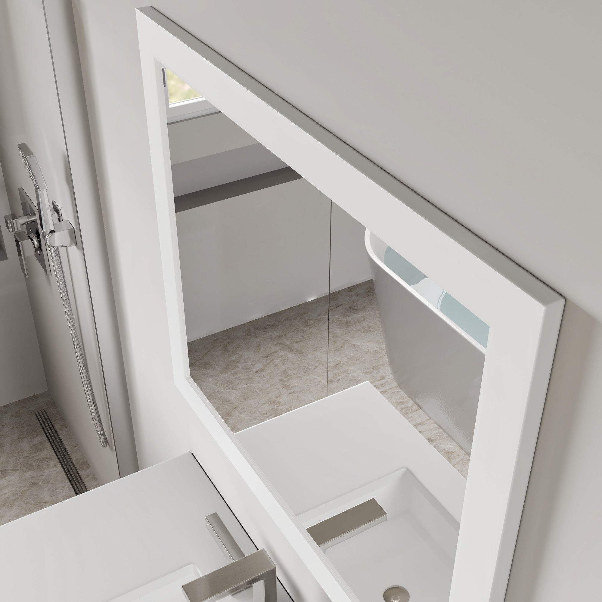 Eviva Sun 36" x 30" Rectangular Matte White Wooden Framed Mirror