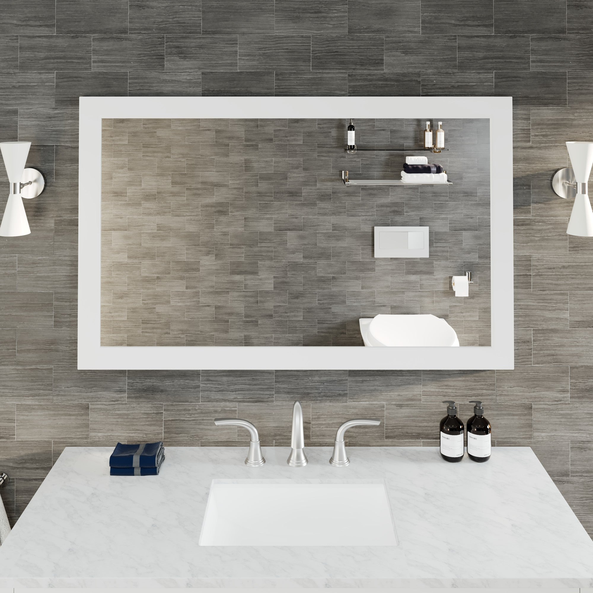 Eviva Sun 48" x 30" Rectangular Matte White Wooden Framed Mirror