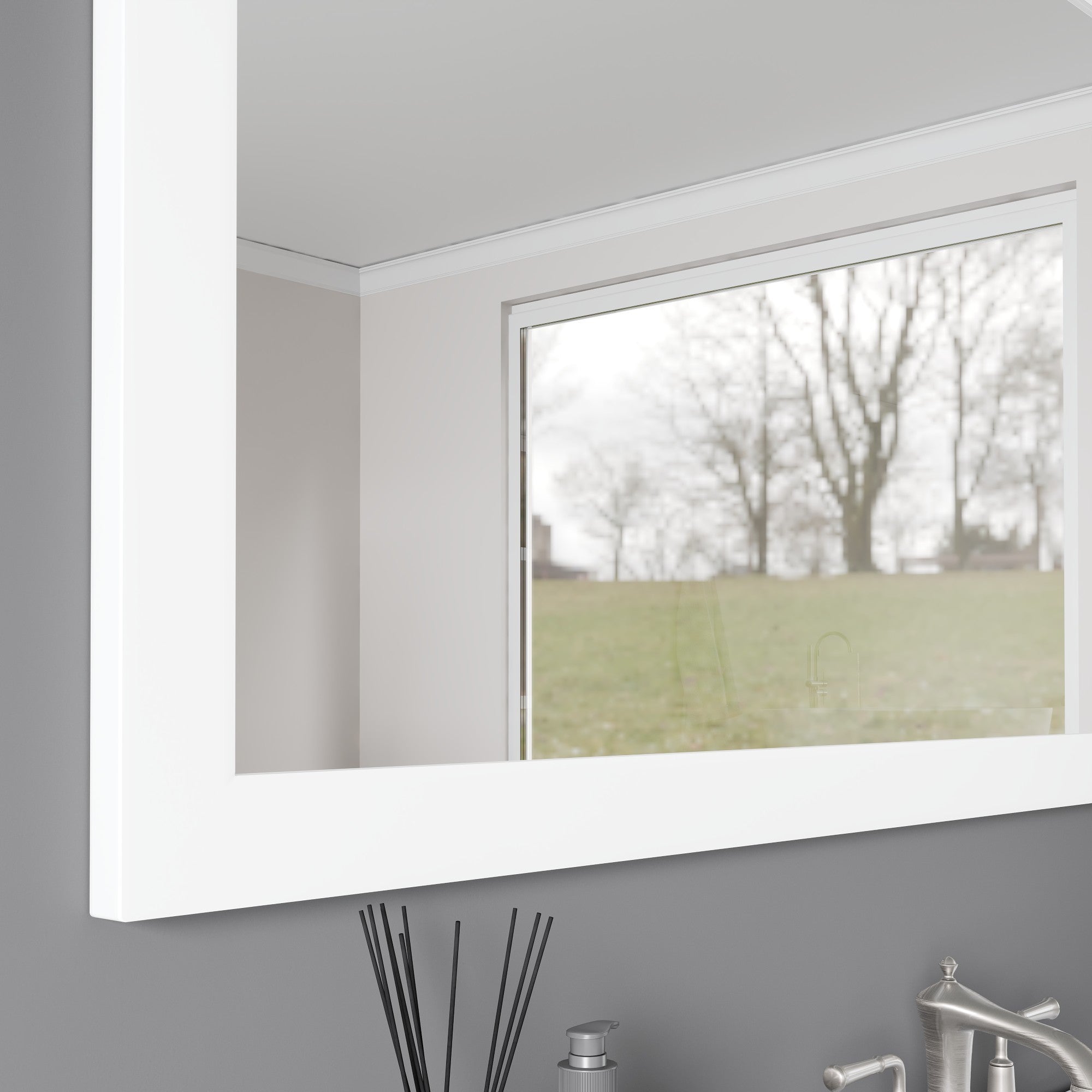 Eviva Sun 48" x 30" Rectangular Matte White Wooden Framed Mirror