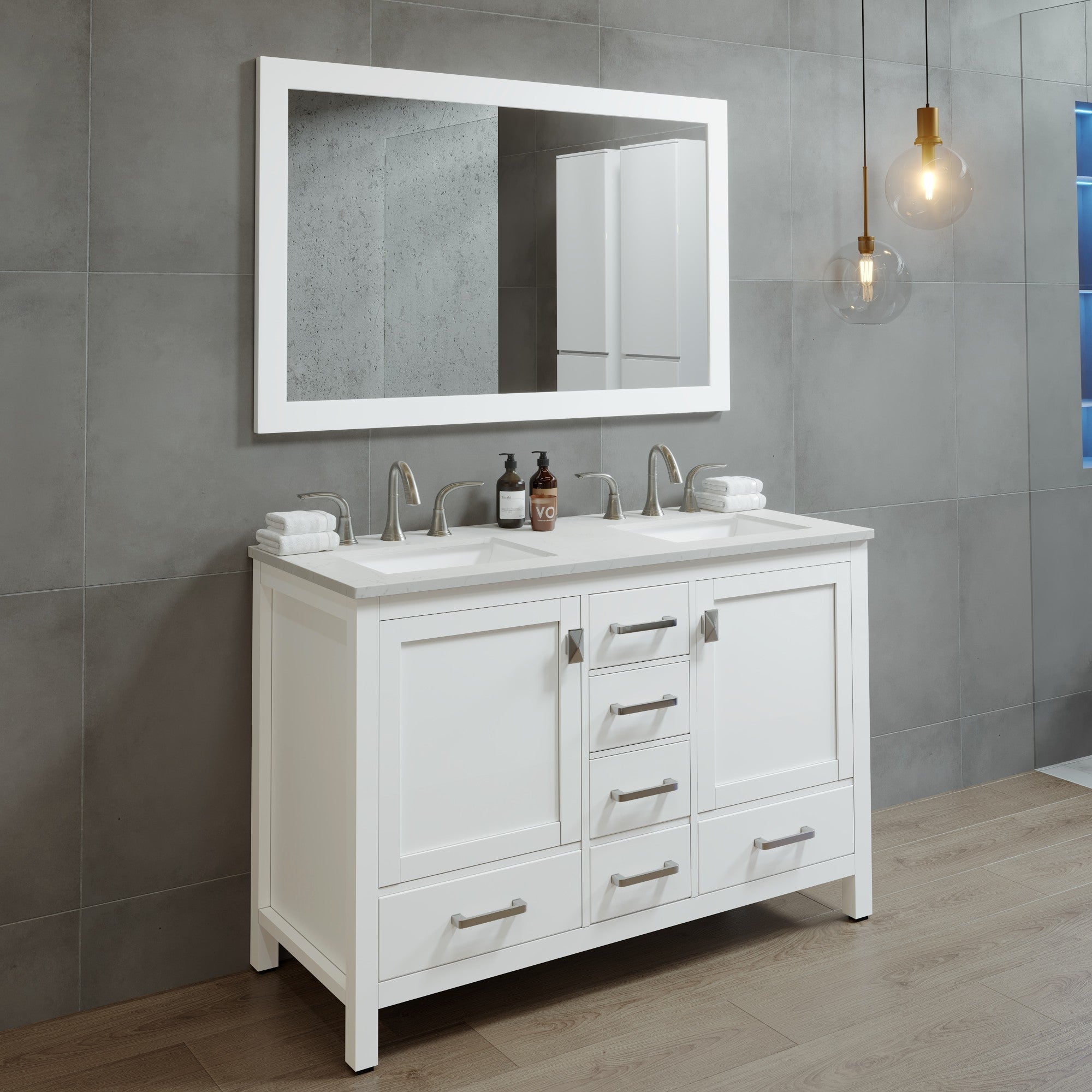 Eviva Sun 48" x 30" Rectangular Matte White Wooden Framed Mirror