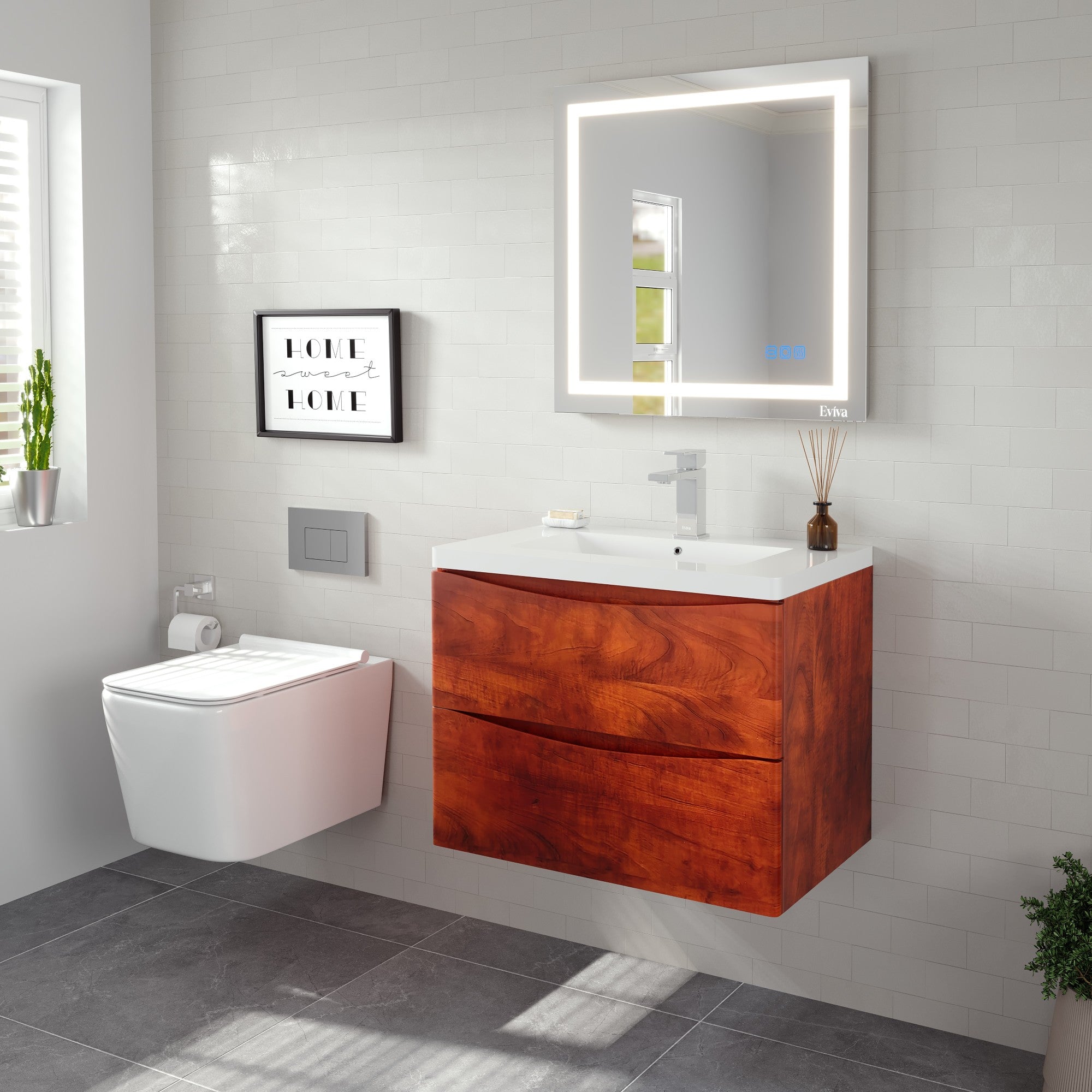 Smile 30 in. Walnut Wall Mount Single Sink Bath Vanity with Acrylic Top and Integrated Sink
