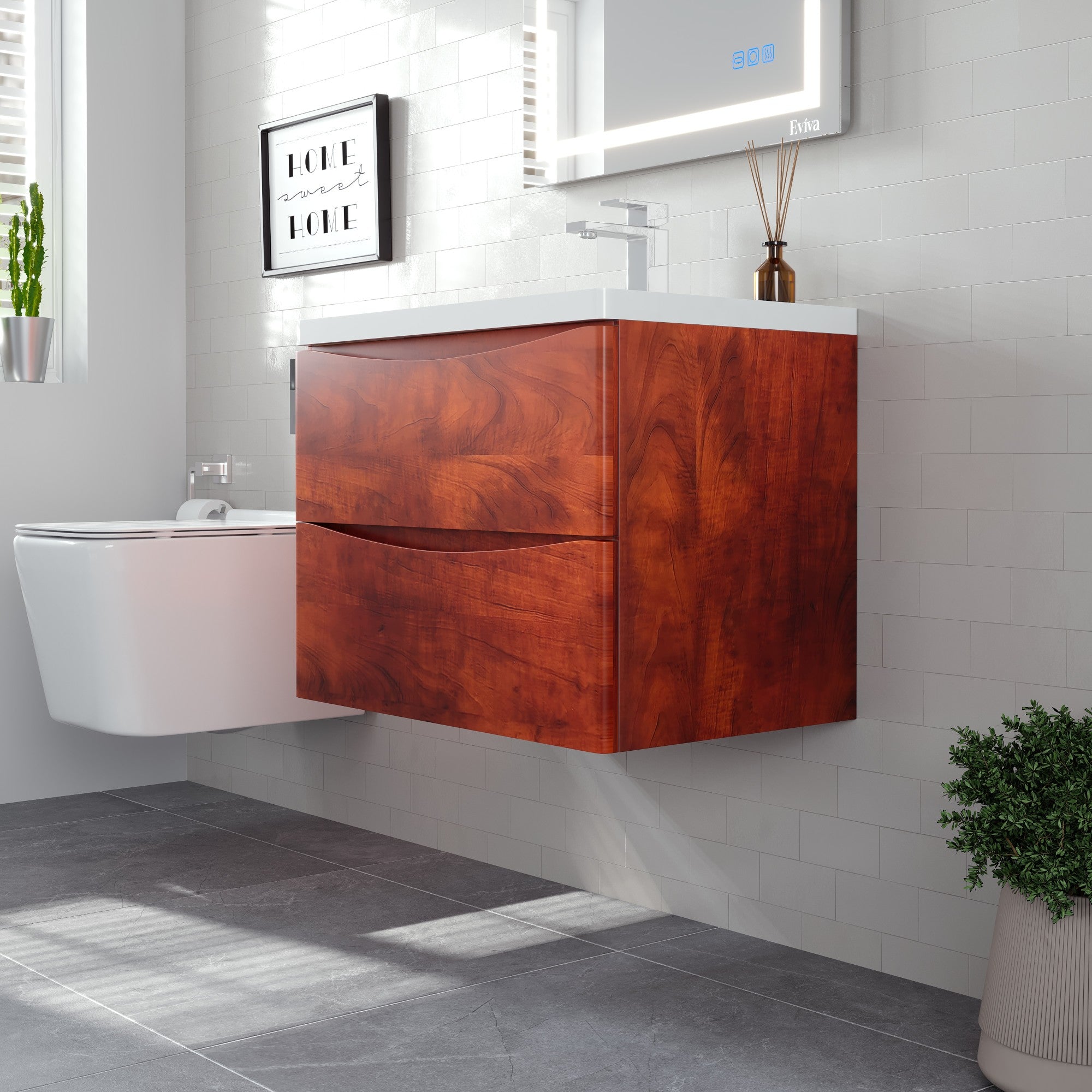 Smile 30 in. Walnut Wall Mount Single Sink Bath Vanity with Acrylic Top and Integrated Sink