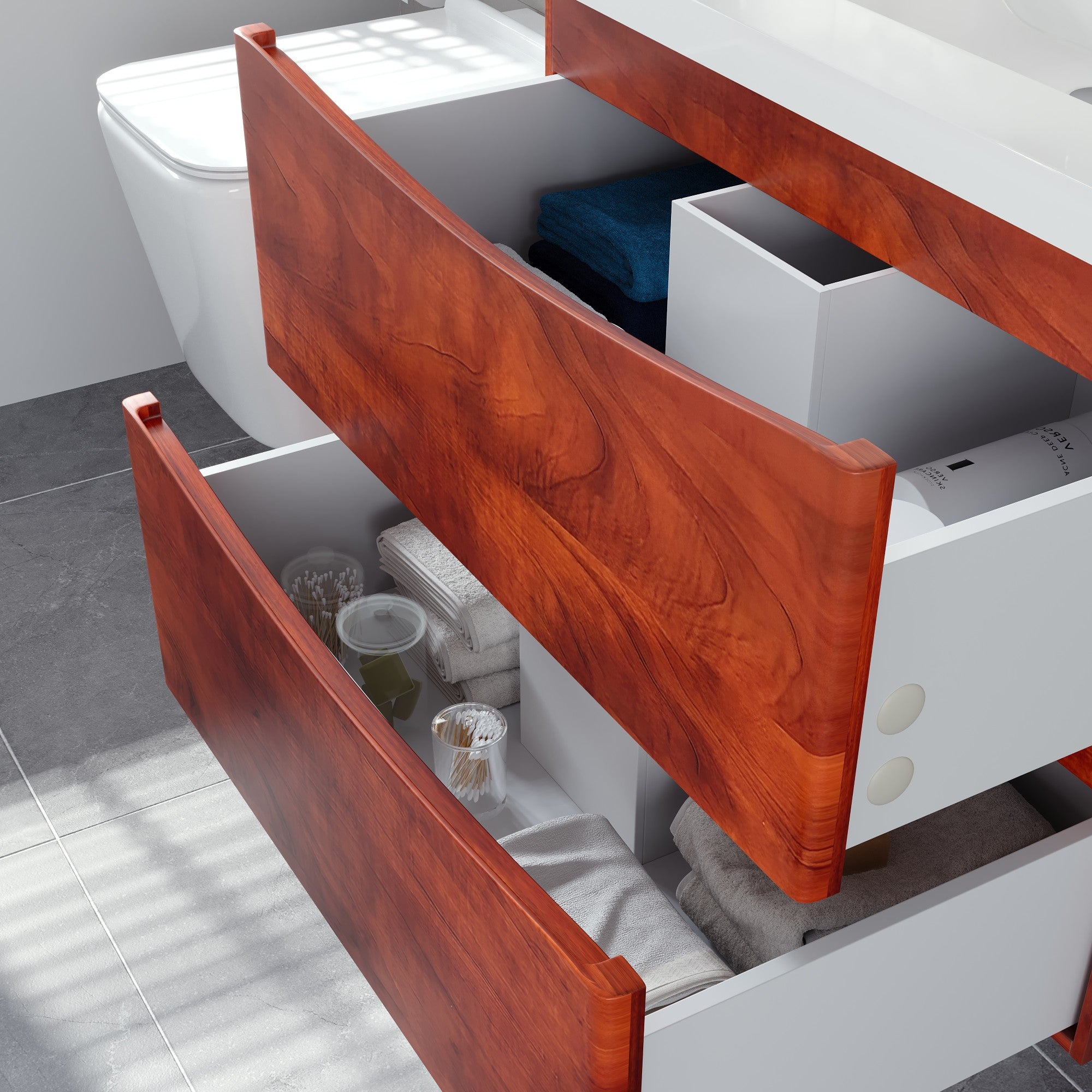 Smile 30 in. Walnut Wall Mount Single Sink Bath Vanity with Acrylic Top and Integrated Sink