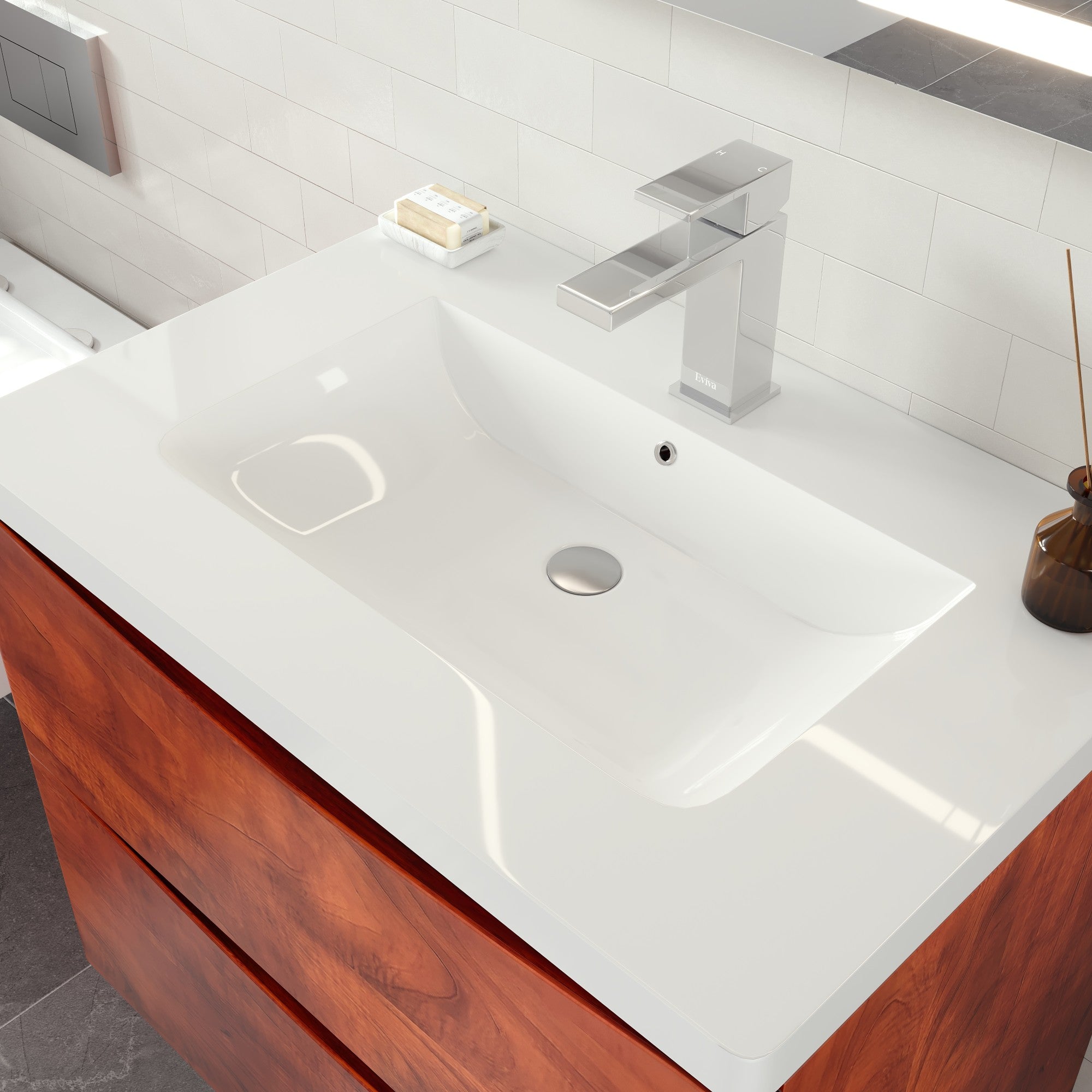 Smile 30 in. Walnut Wall Mount Single Sink Bath Vanity with Acrylic Top and Integrated Sink