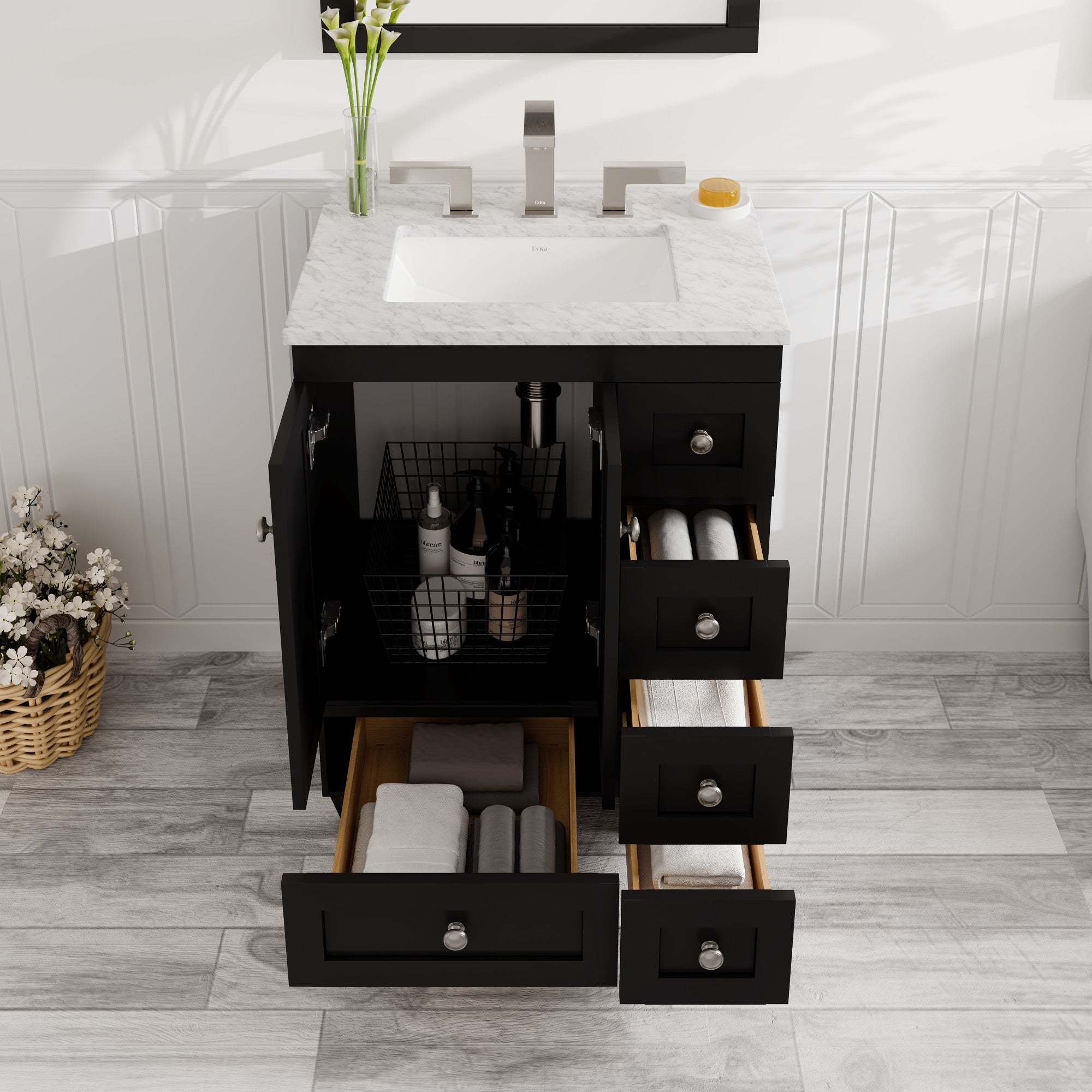 Acclaim 24 in. Espresso Single Sink Bath Vanity with Carrara Marble Top and Undermount Porcelain Sink