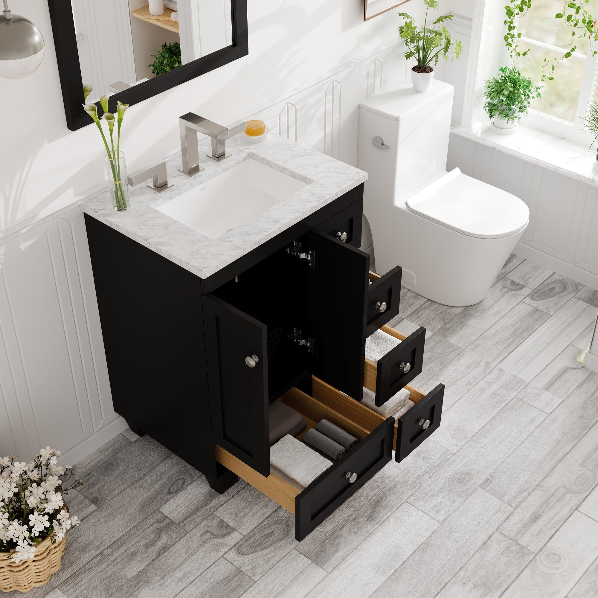 Acclaim 24 in. Espresso Single Sink Bath Vanity with Carrara Marble Top and Undermount Porcelain Sink
