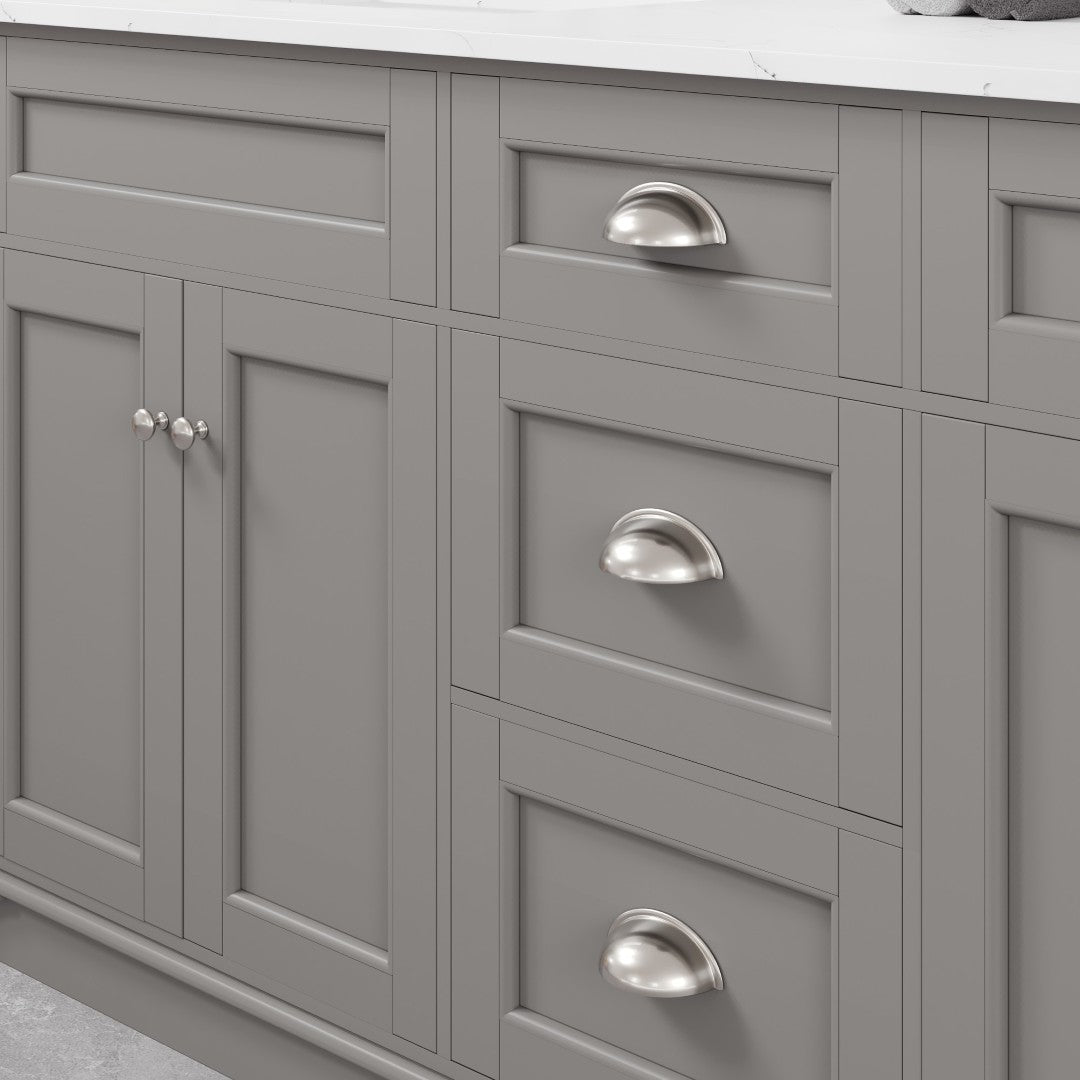 Epic 84 in. Gray Double Sink Bath Vanity with Carrara Quartz Top and Undermount Porcelain Sinks