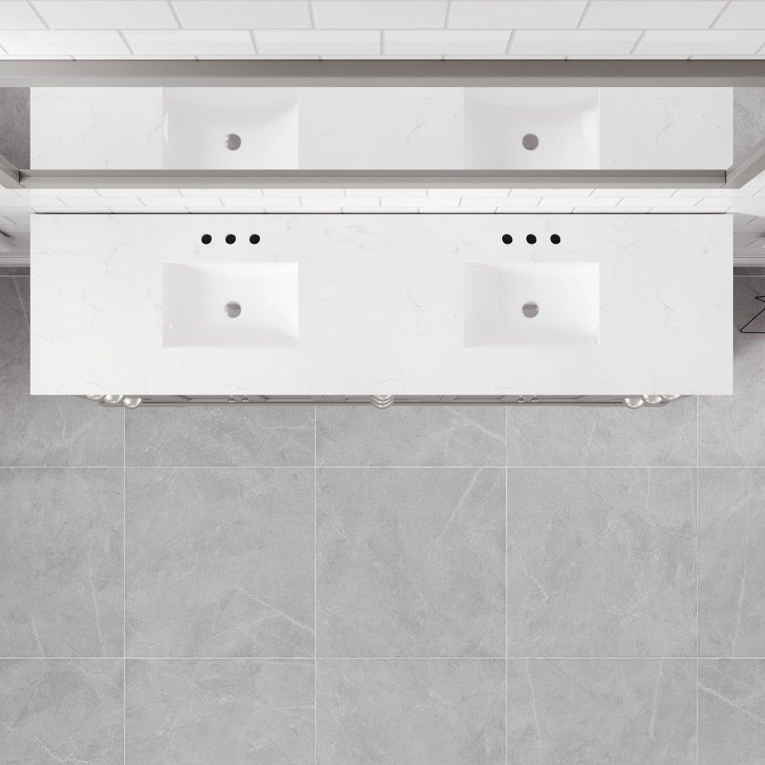 Epic 84 in. Gray Double Sink Bath Vanity with Carrara Quartz Top and Undermount Porcelain Sinks