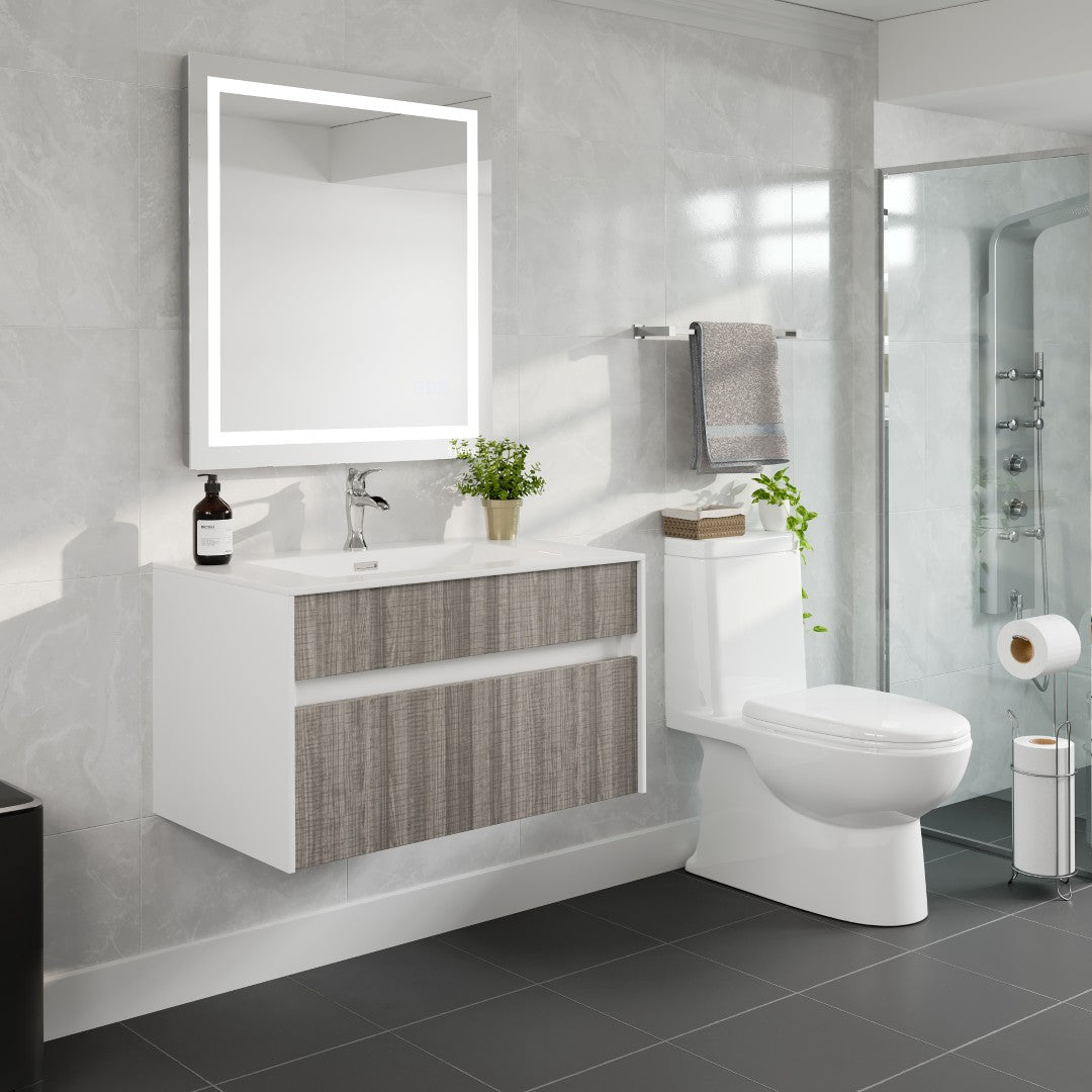 Ashy 32 in. Ash Wall Mount Single Sink Bath Vanity with Acrylic Top and Integrated Sink