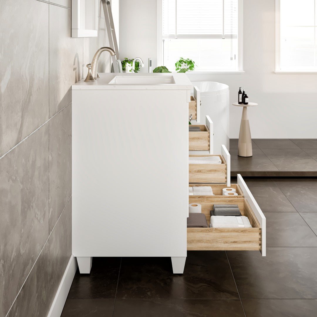Acclaim 28 in. White Single Sink Bath Vanity with Carrara Quartz Top and Undermount Porcelain Sink - Bathroom Vanity by Eviva