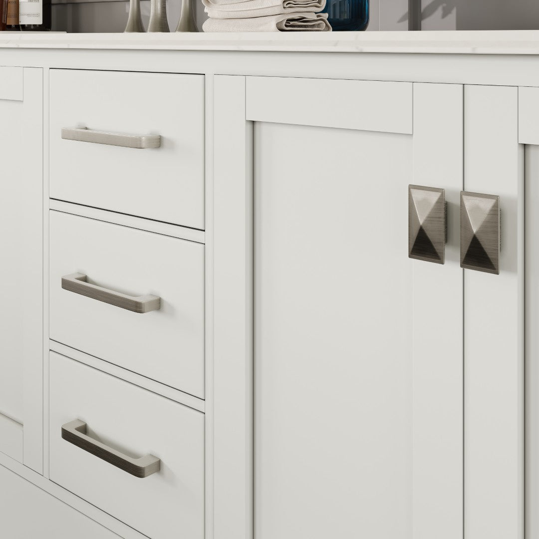 Storehouse 84 in. White Double Sink Bath Vanity with Carrara Quartz Top and Undermount Porcelain Sinks