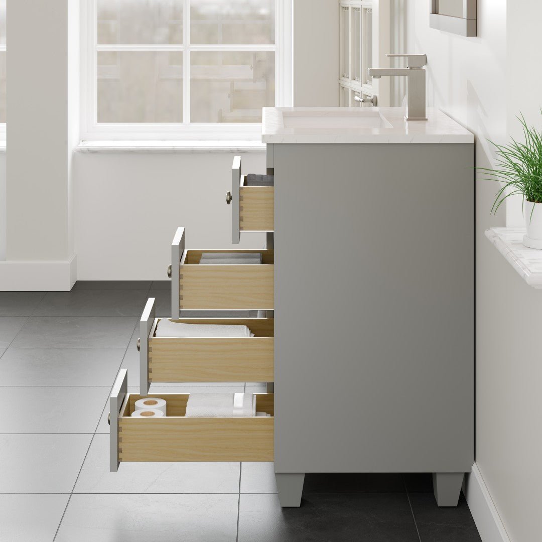 Acclaim 24 in. Gray Single Sink Bath Vanity with Carrara Quartz Top and Undermount Porcelain Sink - Bathroom Vanity by Eviva