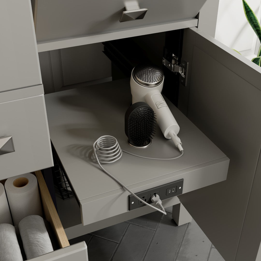 Artemis 44 in. Gray Double Sink Bath Vanity with Engineered Top and Undermount Porcelain Sinks
