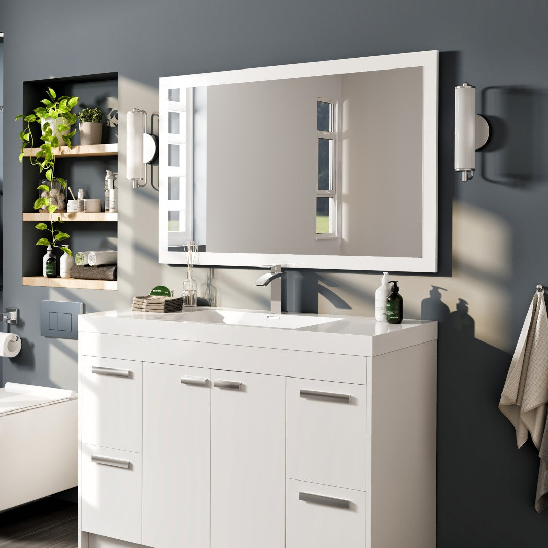 Eviva Sun 48" x 30" Rectangular White Wooden Framed Mirror