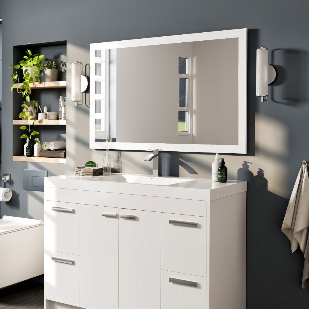 Eviva Sun 48" x 30" Rectangular White Wooden Framed Mirror - Mirror by Eviva