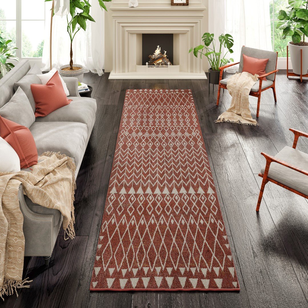 Eviva Loops 2' x 8' Ikat Orange/Cream Rug - Rug by Eviva