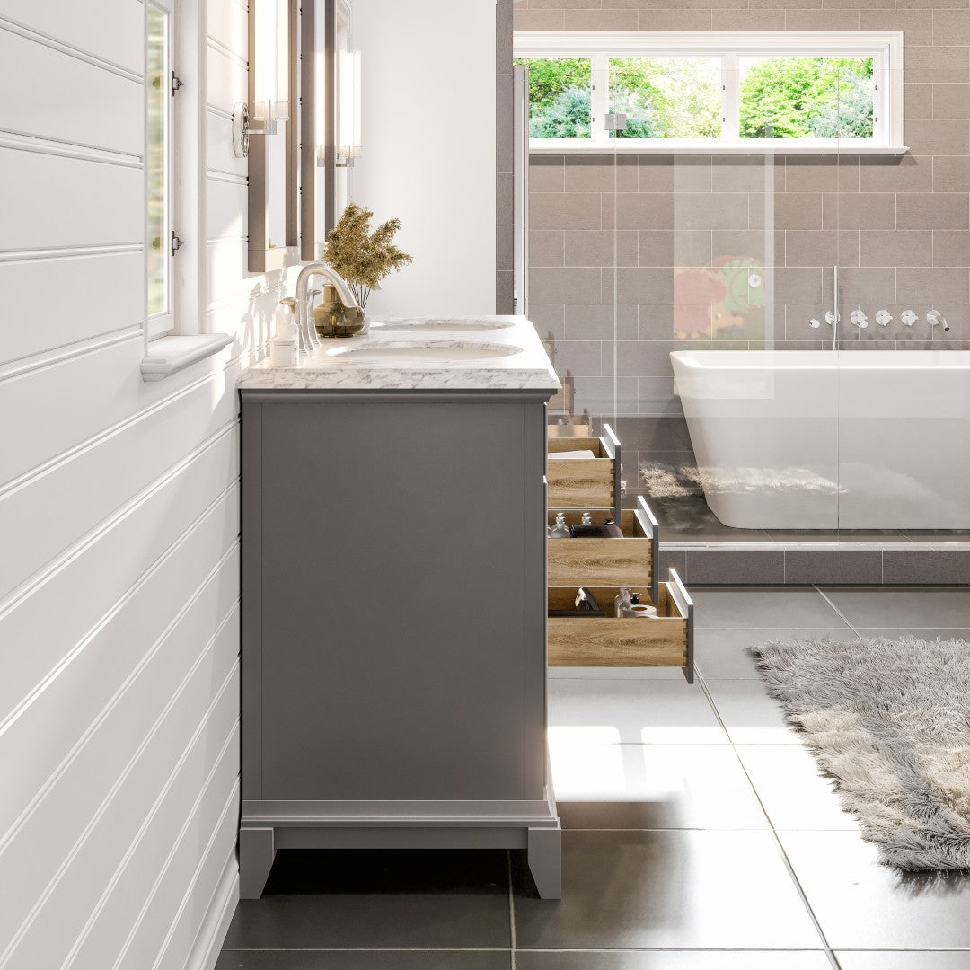 Elite Stamford 60 in. Gray Double Sink Bath Vanity with Marble Top and Undermount Porcelain Sinks