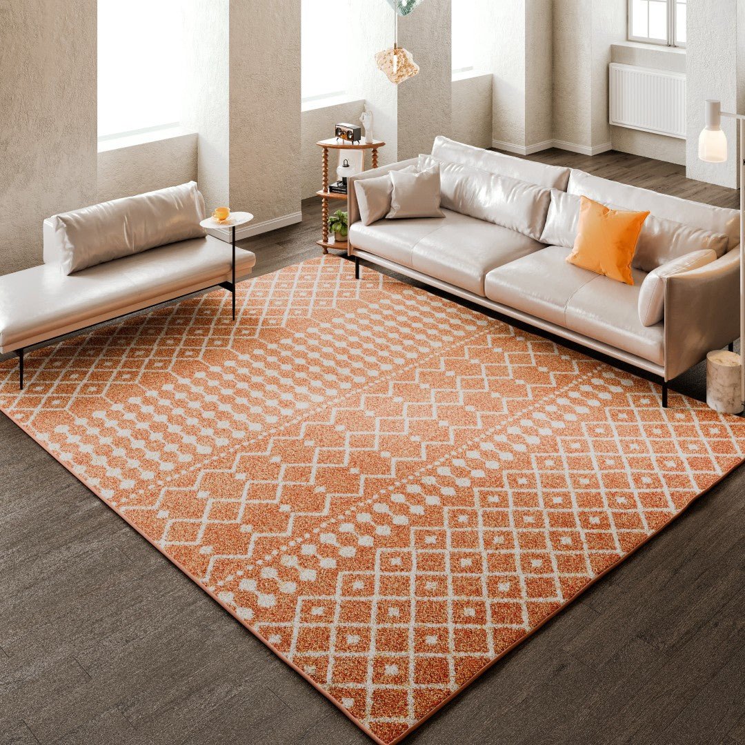Eviva Grid 8' x 10' Geometric Orange/Cream Rug - Rug by Eviva