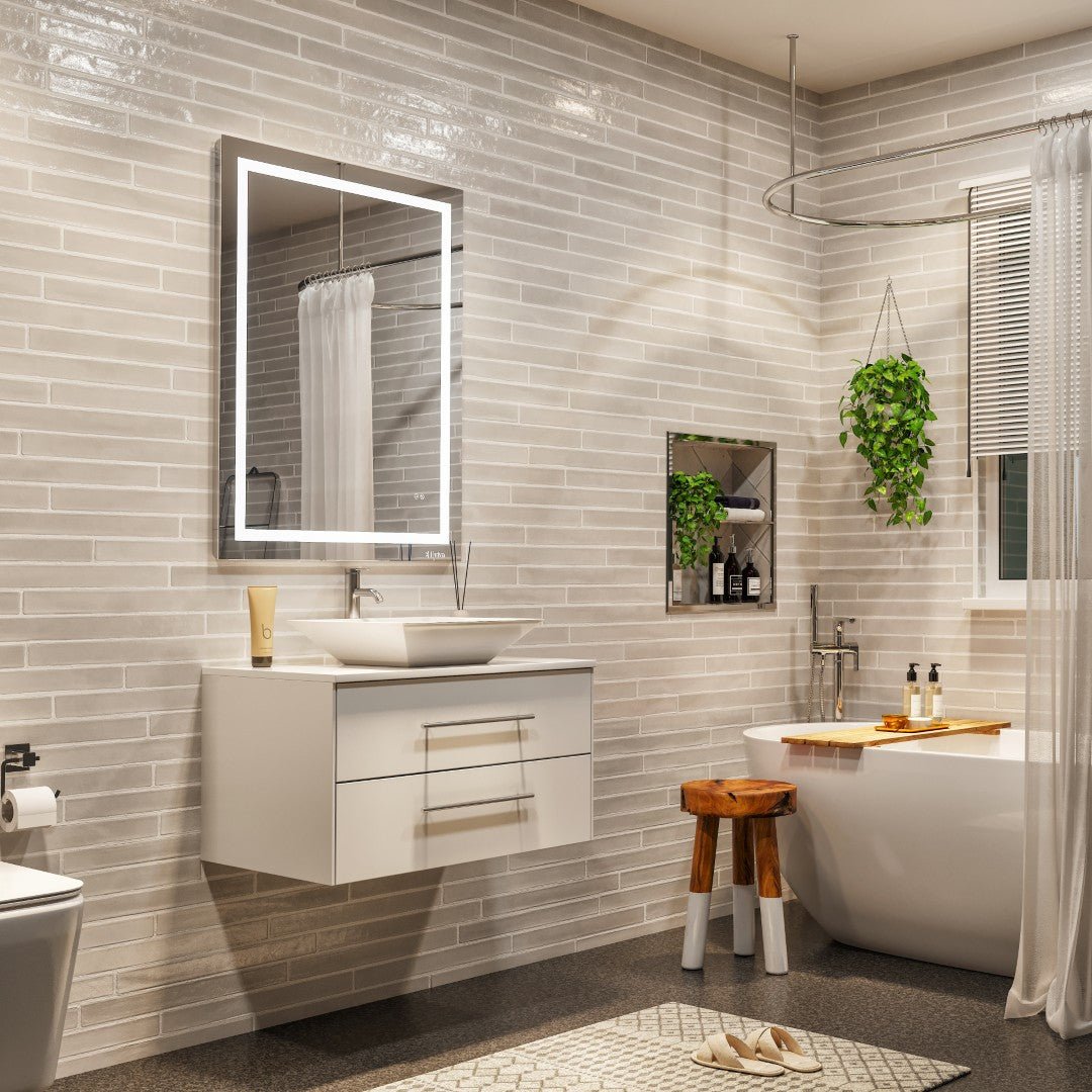Wave 30 in. White Wall Mount Single Sink Bath Vanity with White Quartz Top and Vessel Porcelain Sink - Bathroom Vanity by Eviva
