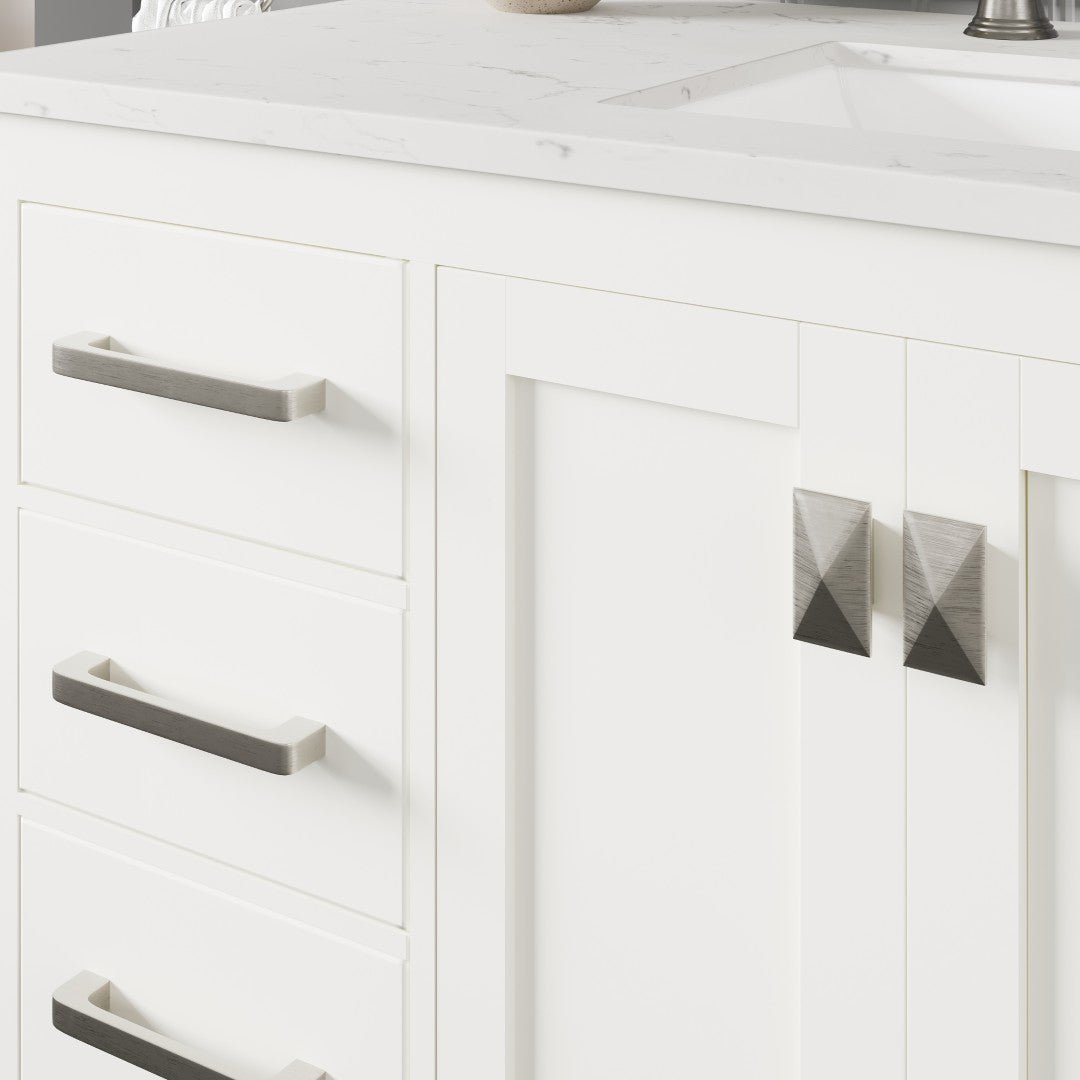 Aberdeen 42 in. White Single Sink Bath Vanity with Carrara Quartz Top and Undermount Porcelain Sink - Bathroom Vanity by Eviva