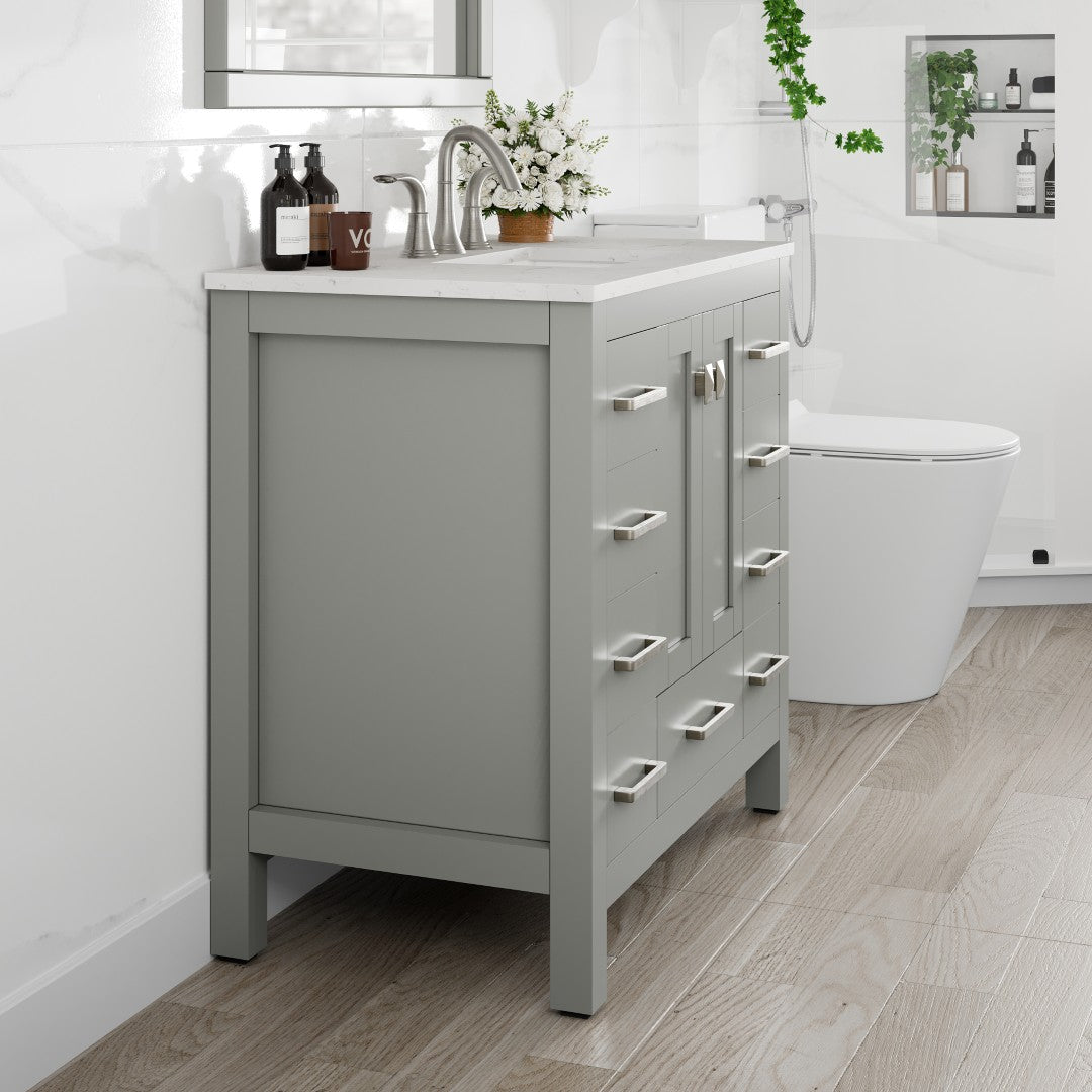 Hampton 36 in. Gray Single Sink Bath Vanity with Carrara Quartz Top and Undermount Porcelain Sink