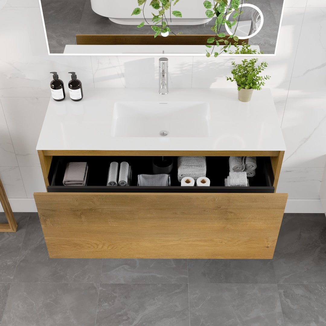 Madeira 48 in. Oak Wall Mount Single Sink Bath Vanity with Acrylic Top and Integrated Sink - Bathroom Vanity by Eviva