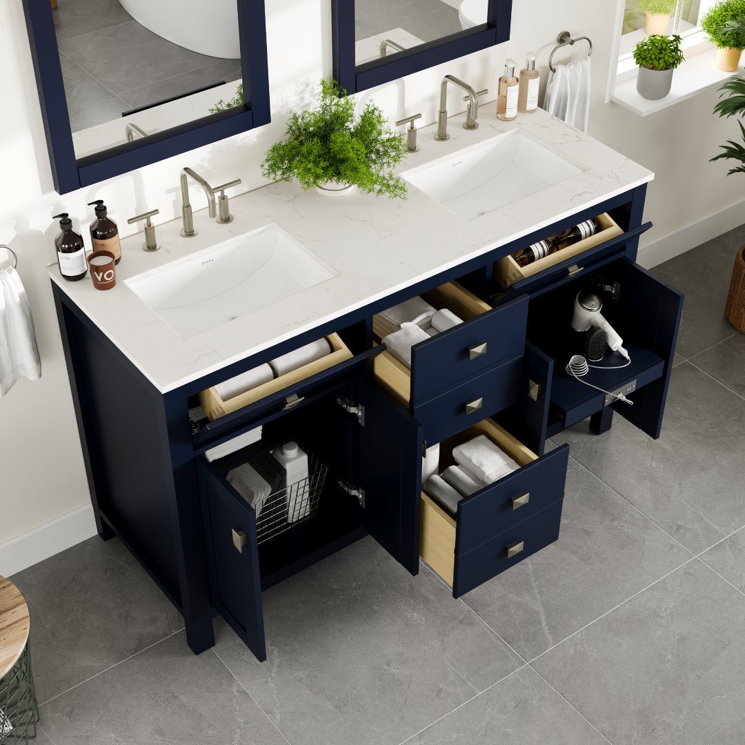 Artemis 60 in. Blue Double Sink Bath Vanity with Engineered Top and Undermount Porcelain Sinks - Bathroom Vanity by Eviva