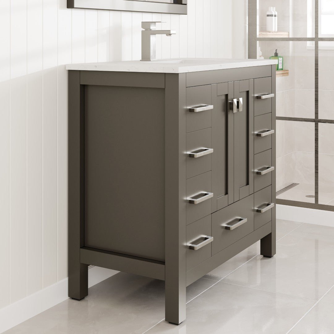Hampton 36" x 18" Dark Gray Single Sink Bath Vanity with Carrara Quartz Top and Undermount Porcelain Sink - Bathroom Vanity by Eviva