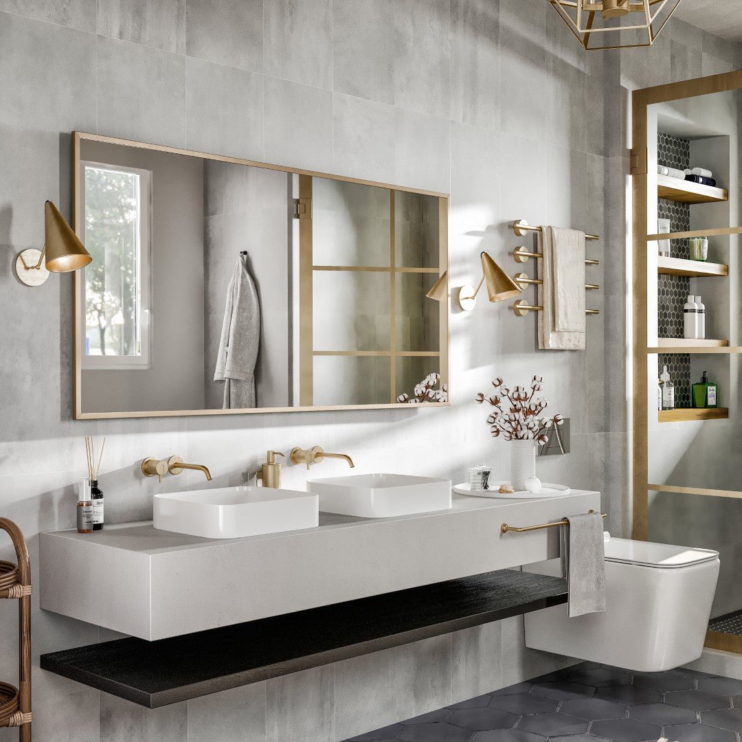 Eviva Aureline 60" x 30" Rectangular Gold Stainless Steel Framed Mirror - Mirror by Eviva