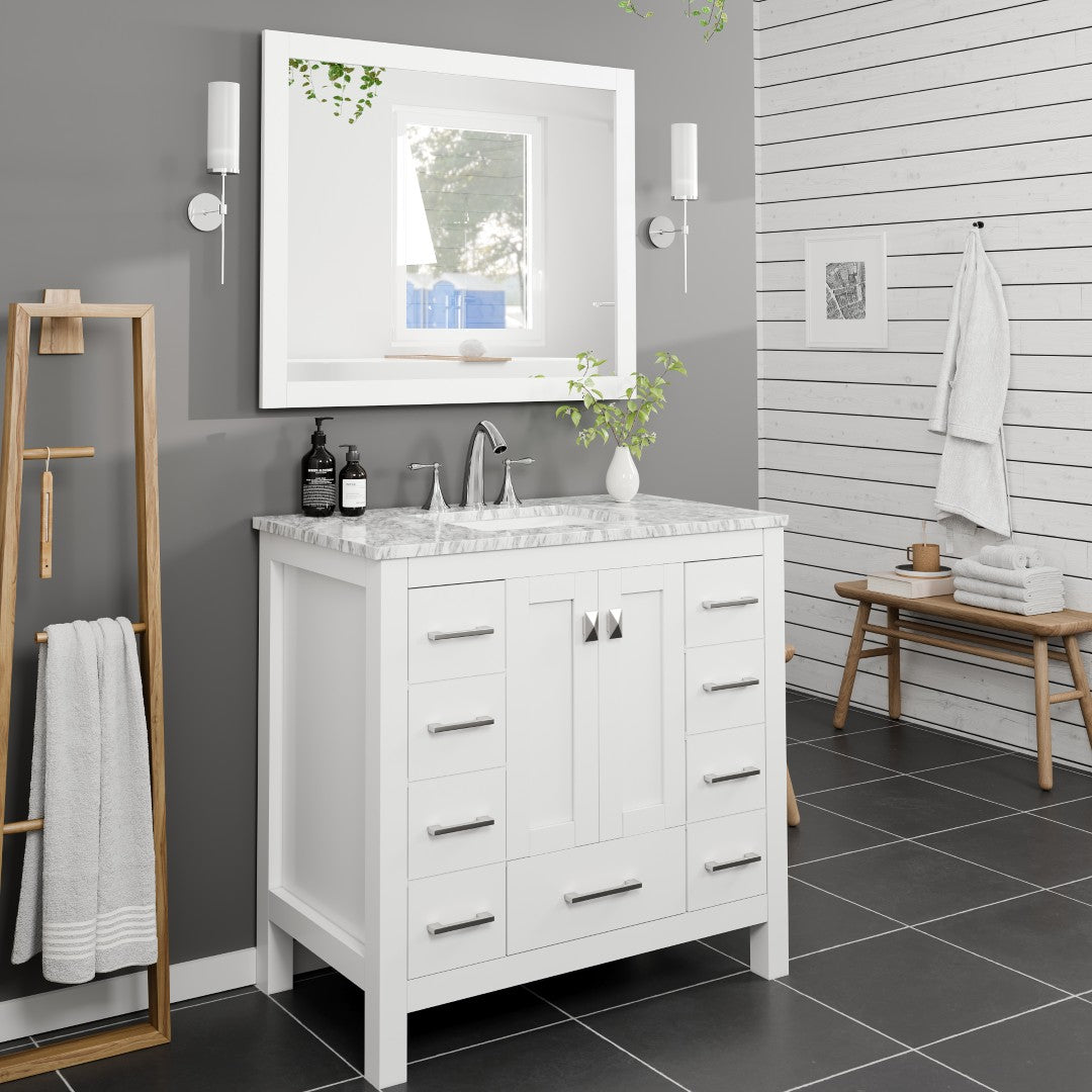 Eviva New York 36" x 30" Rectangular White Wooden Framed Mirror