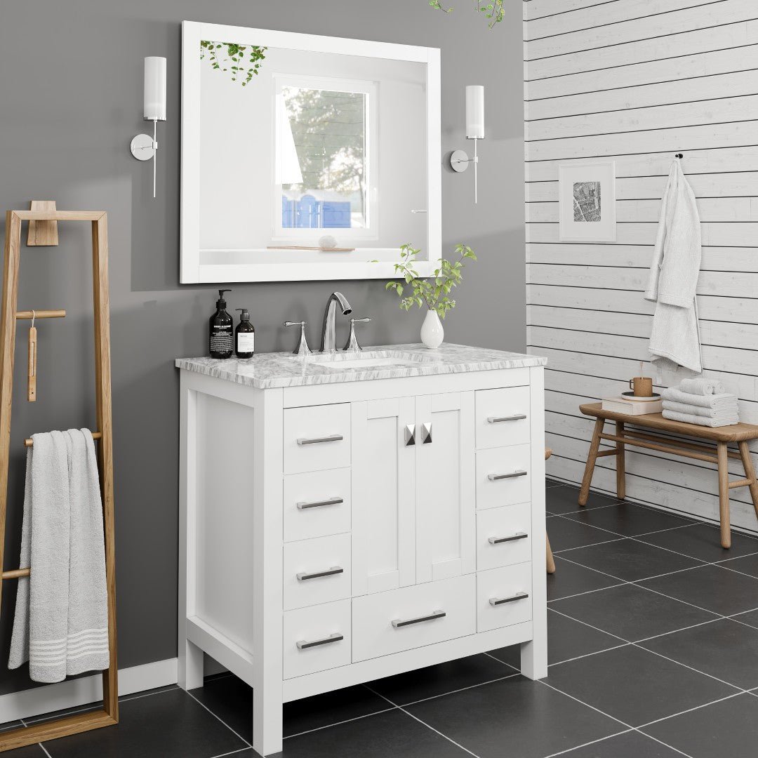 Eviva New York 36" x 30" Rectangular White Wooden Framed Mirror - Mirror by Eviva