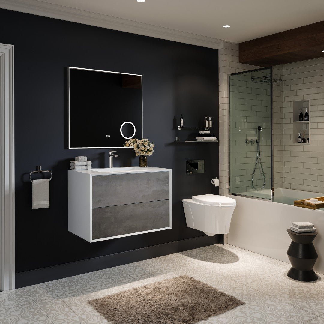 Vienna 36 in. Concrete Gray Wall Mount Single Sink Bath Vanity with Acrylic Top and Integrated Sink - Bathroom Vanity by Eviva