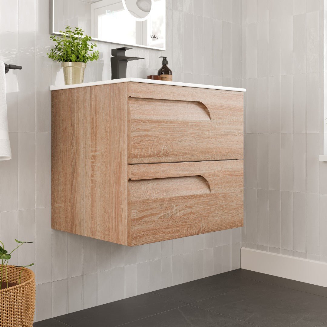 Joy 24 in. Maple Wall Mount Single Sink Bath Vanity with Porcelain Top and Integrated Sink - Bathroom Vanity by Eviva