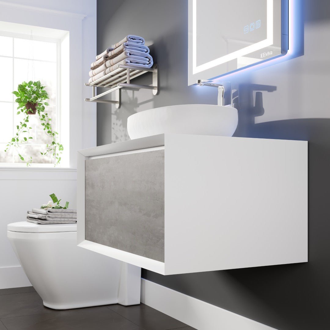 Santa Monica 30 in. Gray Wall Mount Single Sink Bath Vanity with Acrylic Top and Vessel Solid Surface Sink - Bathroom Vanity by Eviva