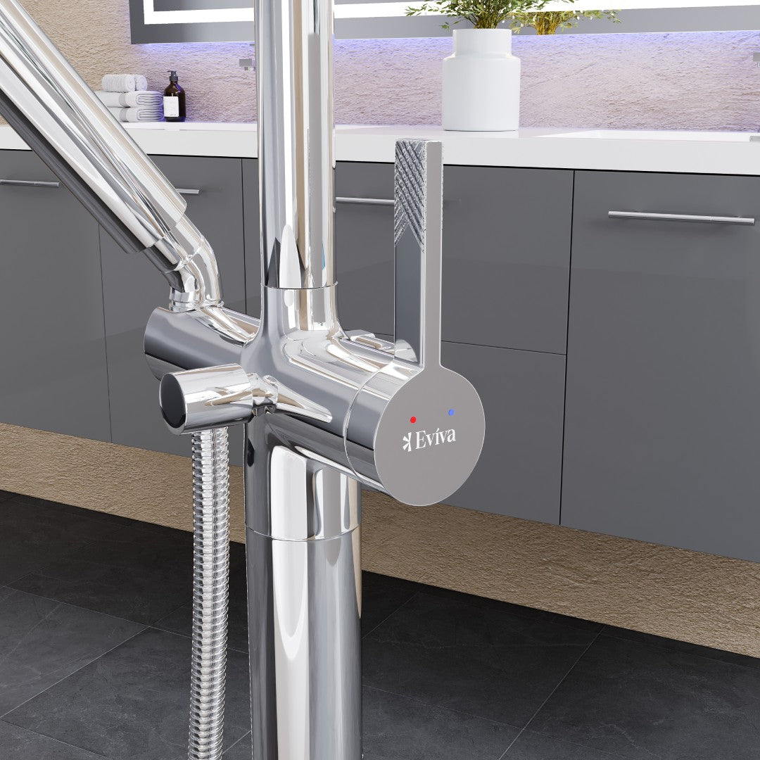 Eviva Modem Single-Handle Freestanding Tub Faucet with Hand Shower in Chrome