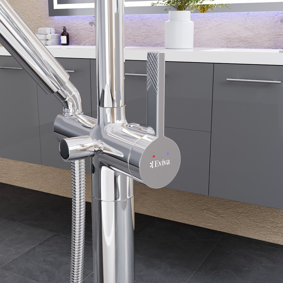 Eviva Modem Single - Handle Freestanding Tub Faucet with Hand Shower in Chrome - Bathtub Faucet by Eviva