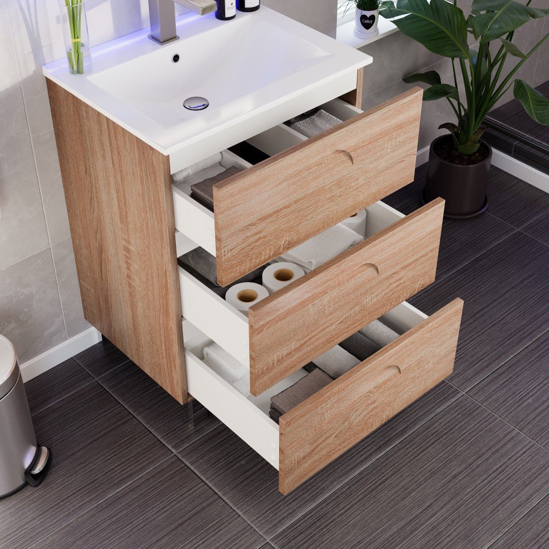 Joy 24 in. Maple Single Sink Freestanding Bath Vanity with Porcelain Top and Integrated Sink - Bathroom Vanity by Eviva