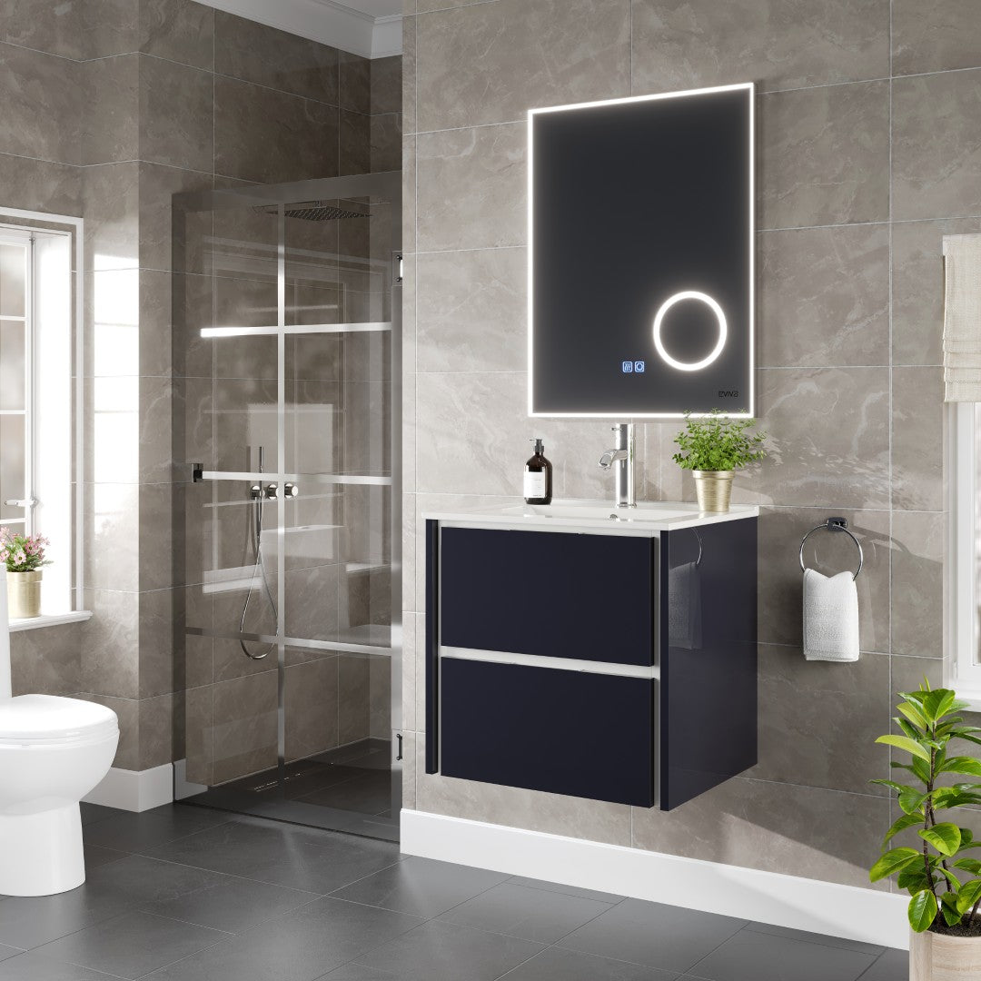 Luna 24 in. Dark Gray Wall Mount Single Sink Bath Vanity with Porcelain Top and Integrated Sink