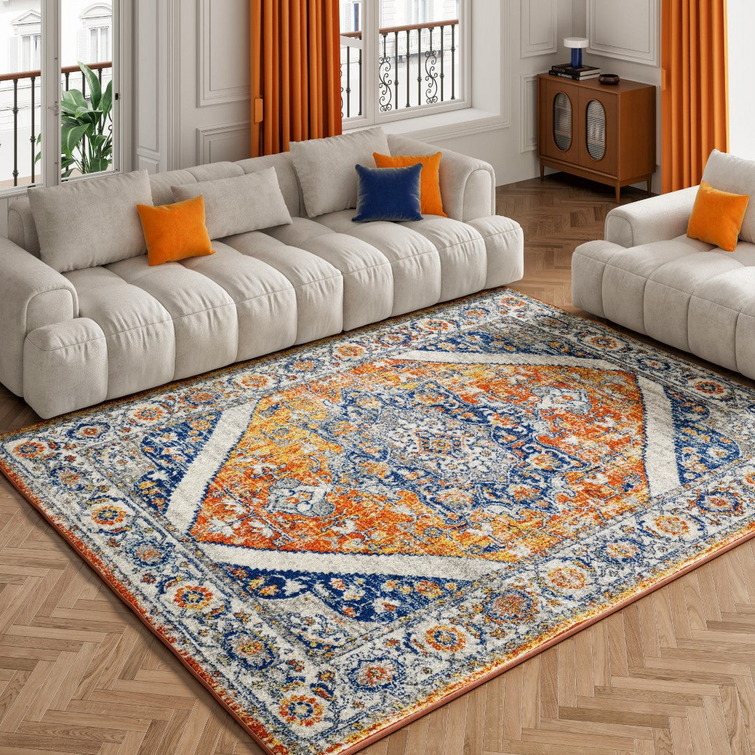Eviva Vintage 5' x 7' Oriental Orange/Navy Rug