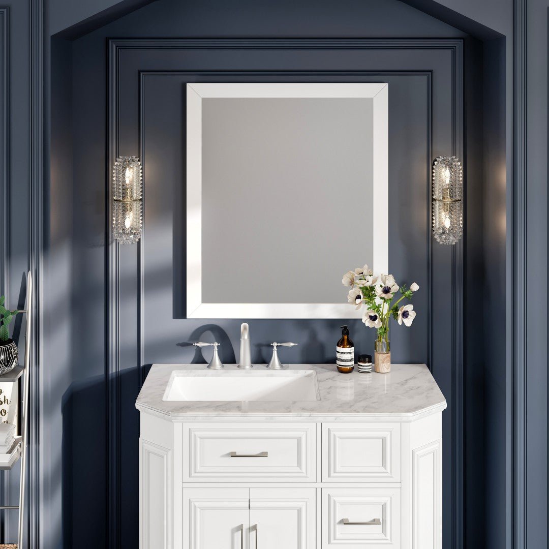 Eviva Acclaim 30" x 35" Rectangular White Wooden Framed Mirror - Mirror by Eviva