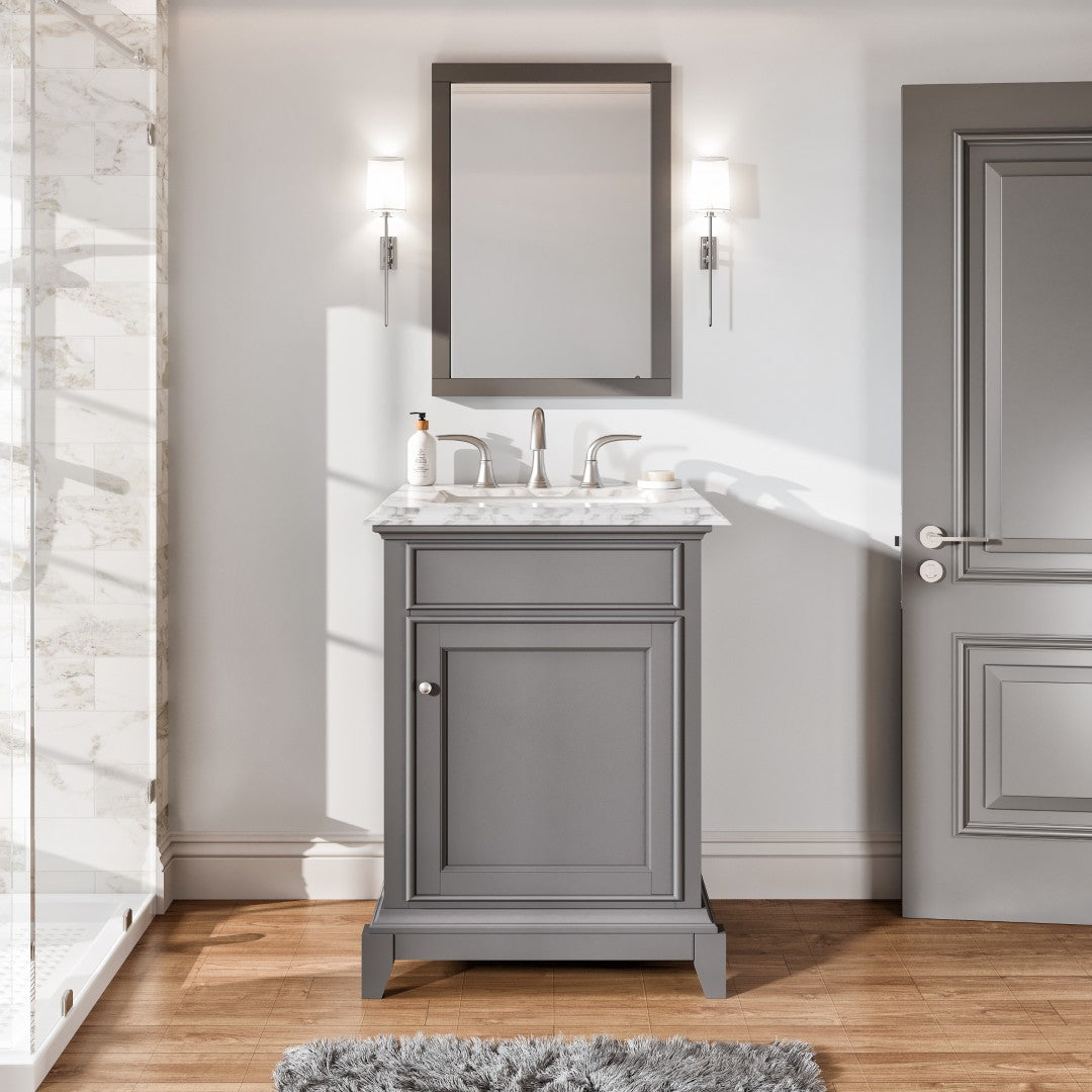 Elite Princeton 24 in. Gray Single Sink Bath Vanity with Carrara Marble Top and Undermount Porcelain Sink