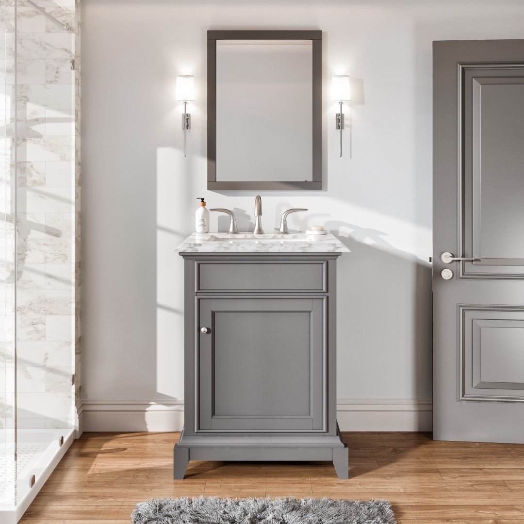 Elite Princeton 24" Gray Single Sink Bath Vanity with Marble Top - Bathroom Vanity by Eviva