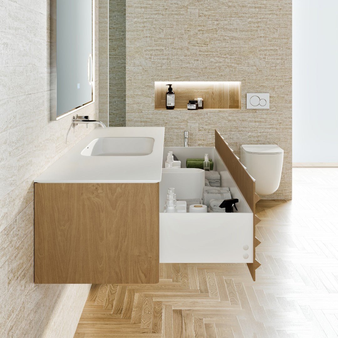 Oahu 55 in. Oak Wall Mount Single Sink Bath Vanity with Solid Surface Top and Integrated Sink - Bathroom Vanity by Eviva